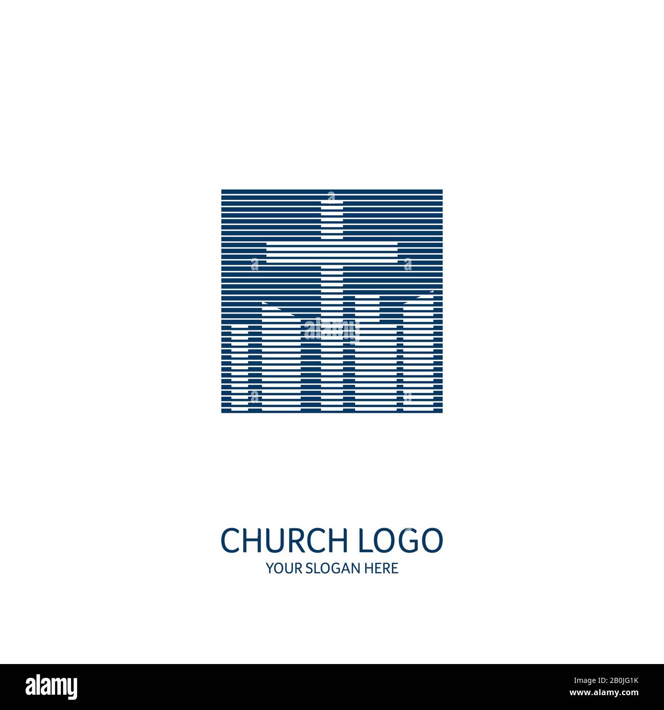 Logo de l'Église. Symboles chrétiens. Croix du Seigneur et Sauveur Jésus-Christ sur le fond de la ville. Illustration de Vecteur
