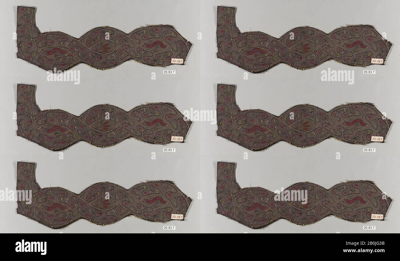 Pièce, britannique, fin du XVIe siècle, britannique, L. 11 x W. 3 3/4 pouces (27,9 x 9,5 cm), à broderies textiles Banque D'Images