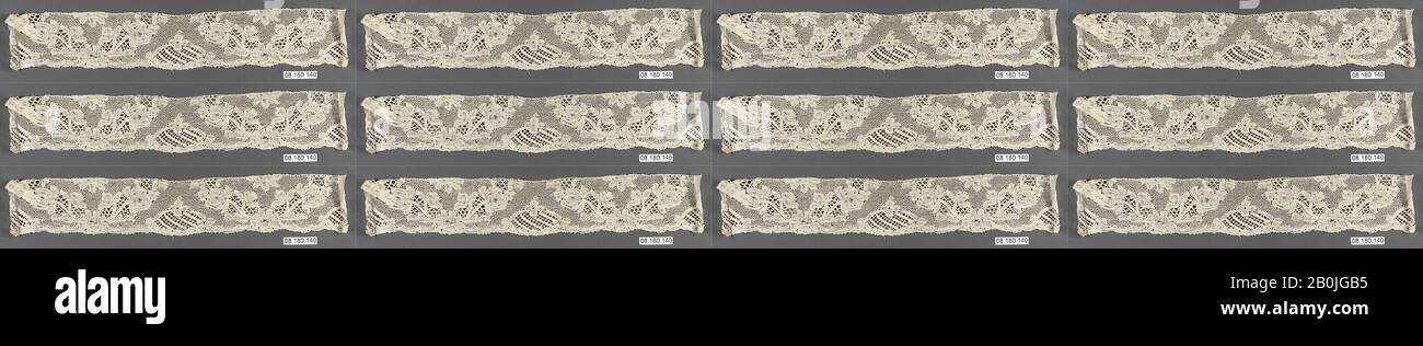 Pièce, Flamande, Mechlin, XVIIIe siècle, flamande, Mechlin, dentelle Bobbin, L. 10 1/2 x W. 1 5/8 pouces (26,7 x 4,1 cm), textiles-lacets Banque D'Images