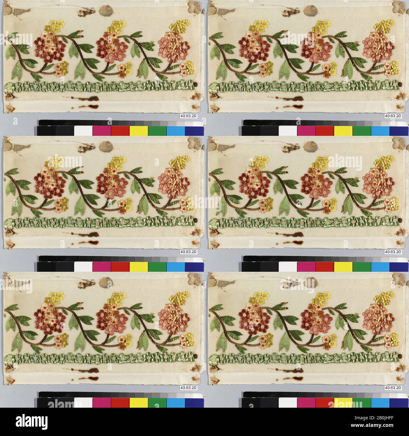 Bordure de robe, française, début du XIXe siècle, française, soie, H. 3 3/4 x W. 8 1/2 pouces, 9,5 x 21,6 cm, à broderies textiles Banque D'Images