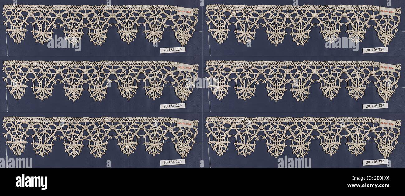 Bordure, italienne, Venise, XVIIe siècle, italienne, Venise, dentelle Bobbin, L. 9 x W. 2 pouces (22,9 x 5,1 cm), textiles-lacets Banque D'Images