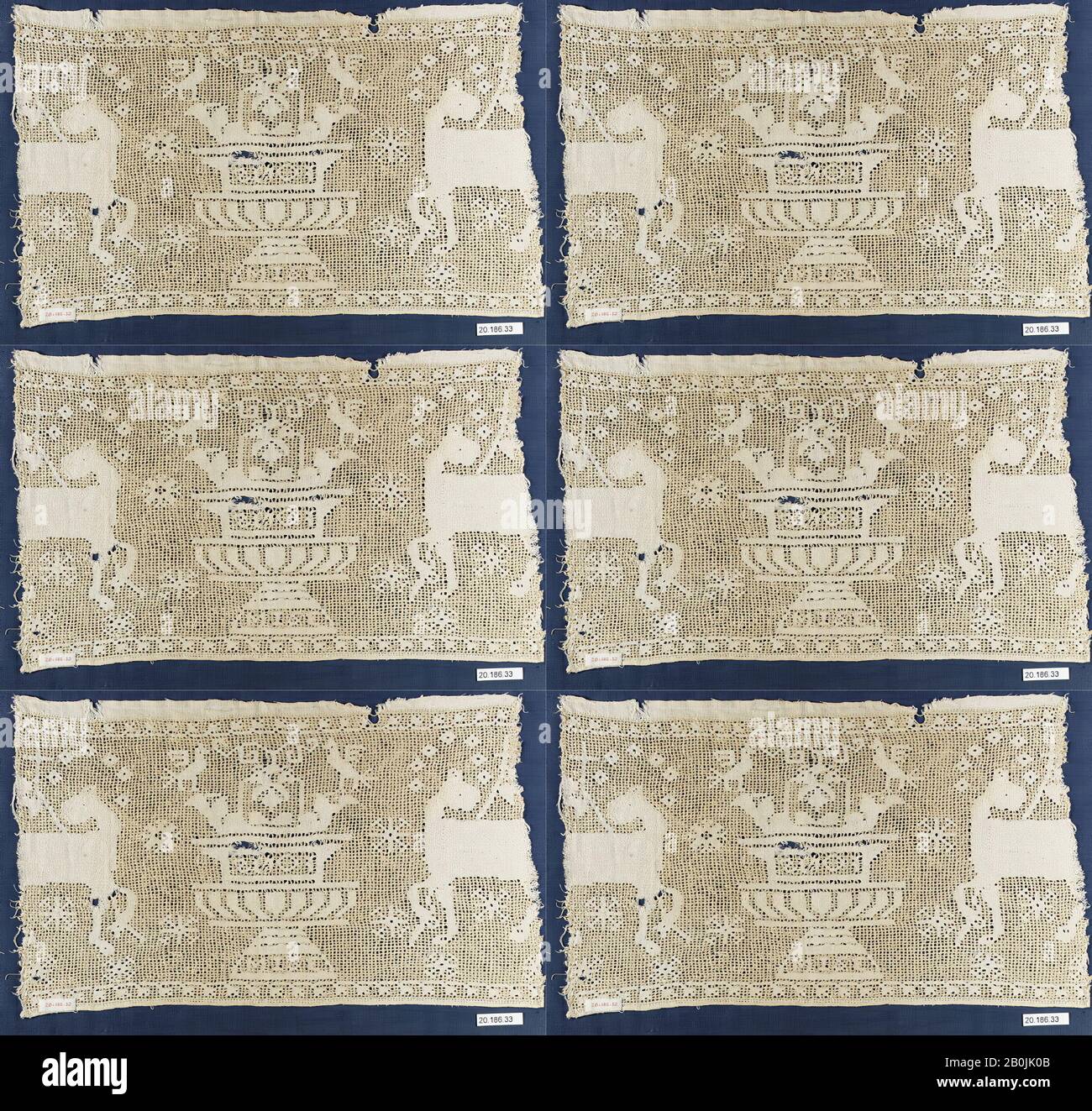 Frontière, italienne, XVIe siècle, italienne, lin, dentelle à la bobine, L. 12 1/2 x W. 7 1/2 pouces, 31,8 x 19,1 cm, textiles-lacets Banque D'Images