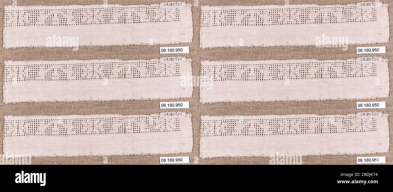 Groupe, péruvien, XVIIIe siècle, Fait au Pérou, péruvien, Drawnwork, L. 8 1/2 x W. 2 pouces, 21.6 x 5.1 cm, textiles Banque D'Images