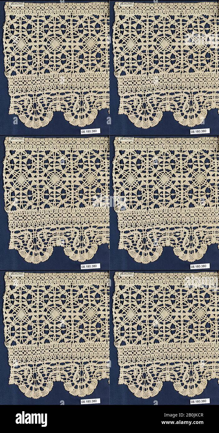 Pièce, grecque, XVIIIe siècle, grecque, dentelle Bobbin, L. 9 1/2 x W. 7 3/4 pouces (24,1 x 19,7 cm), textiles-lacets Banque D'Images