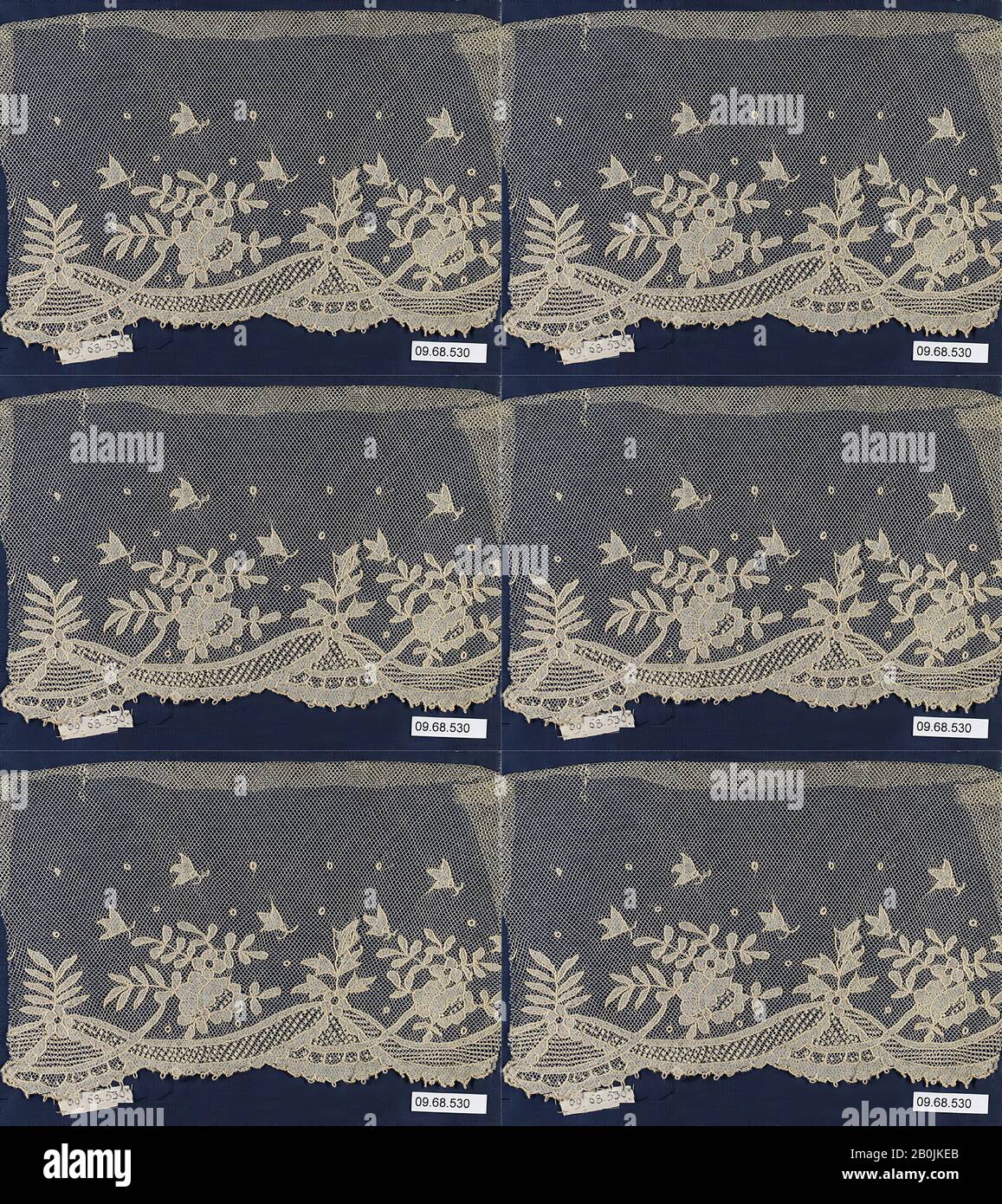 Fragment, irlandais, CarrickmAcross, 1890, irlandais, CarrickmAcross, Appliqué, L. 9 x W. 5 1/2 pouces, 22,9 x 14,0 cm, textiles-lacets Banque D'Images