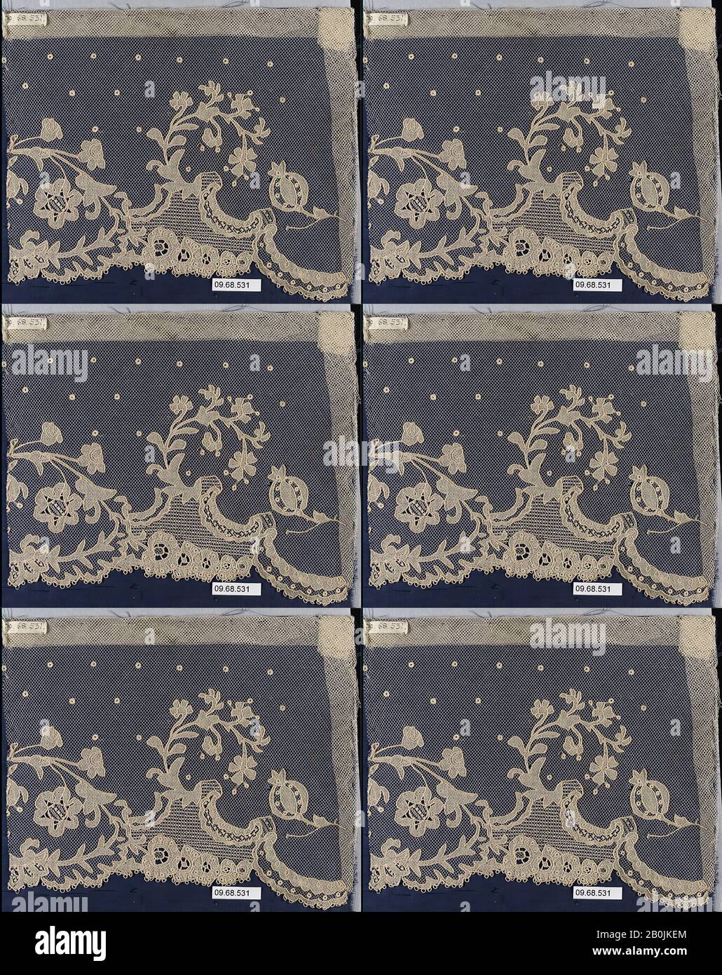 Fragment, irlandais, CarrickmAcross, 1802, irlandais, CarrickmAcross, Appliqué, L. 12 x W. 9 pouces, 30,5 x 22,9 cm, textiles-lacets Banque D'Images