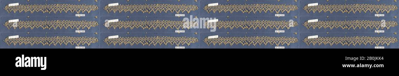 Fragment, italien, XVIIe siècle, italien, fil métallique, dentelle de bobine, L. 11 x W. 1 pouce (27,9 x 2,5 cm), textiles-lacets Banque D'Images