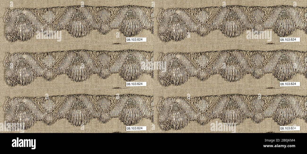 Pièce, française, XVIIIe siècle, française, dentelle Bobbin, L. 11 x W. 2 pouces (27,9 x 5,1 cm), textiles-lacets Banque D'Images