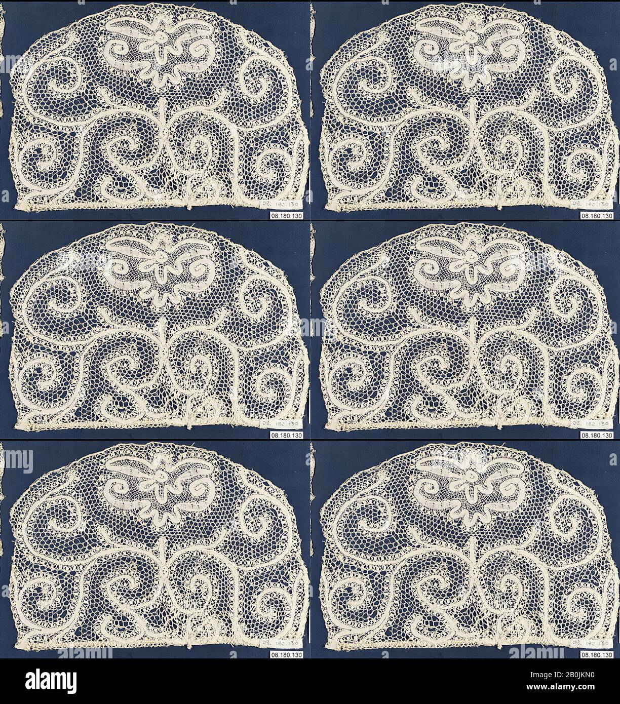 Fragment, flamand, XVIIe siècle, flamand, dentelle Bobbin, L. 9 x W. 6 1/2 pouces (22,9 x 16,5 cm), textiles-lacets Banque D'Images