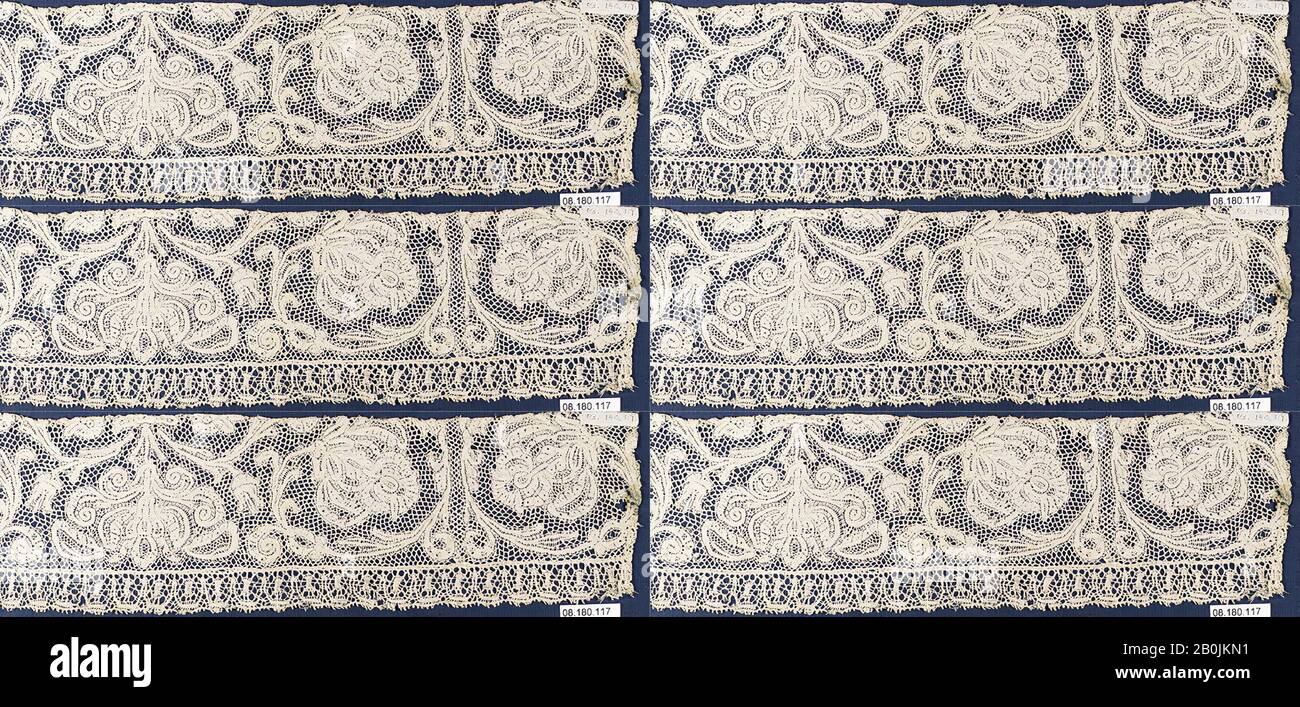 Fragment, flamand, fin du XVIIe siècle, flamand, dentelle Bobbin, L. 14 x W. 4 pouces (35,6 x 10,2 cm), textiles-lacets Banque D'Images