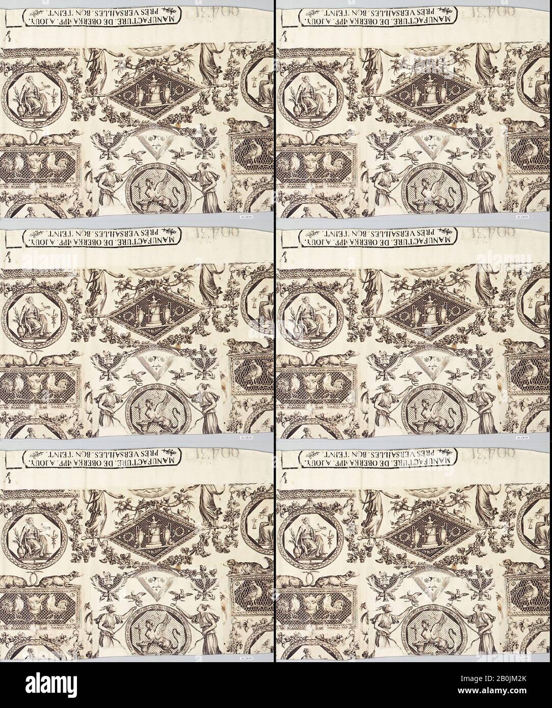 Conçu par Jean-Baptiste Huet I, médaillons et touches dans le style antique, français, Jouy-en-Josas, CA. 1805, français, Jouy-en-Josas, coton, imprimé en copperplate, a) L. 112 x W. 38 1/2 pouces (284,5 x 97,8 cm), b) L. 25 x W. 37 1/4 pouces (63,5 x 94,6 cm), textiles imprimés Banque D'Images