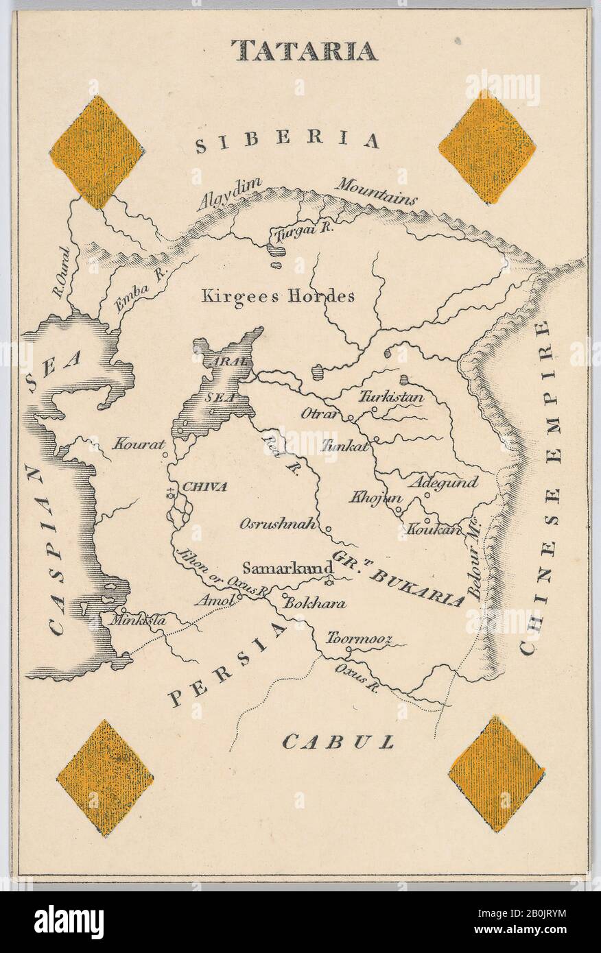 William et Henry Rock, Tataria de court Game of Geography, 1838–55, Gravure et coloration des mains (aquarelle), 3 3/4 × 2 1/2 in. (9,5 × 6,4 cm Banque D'Images