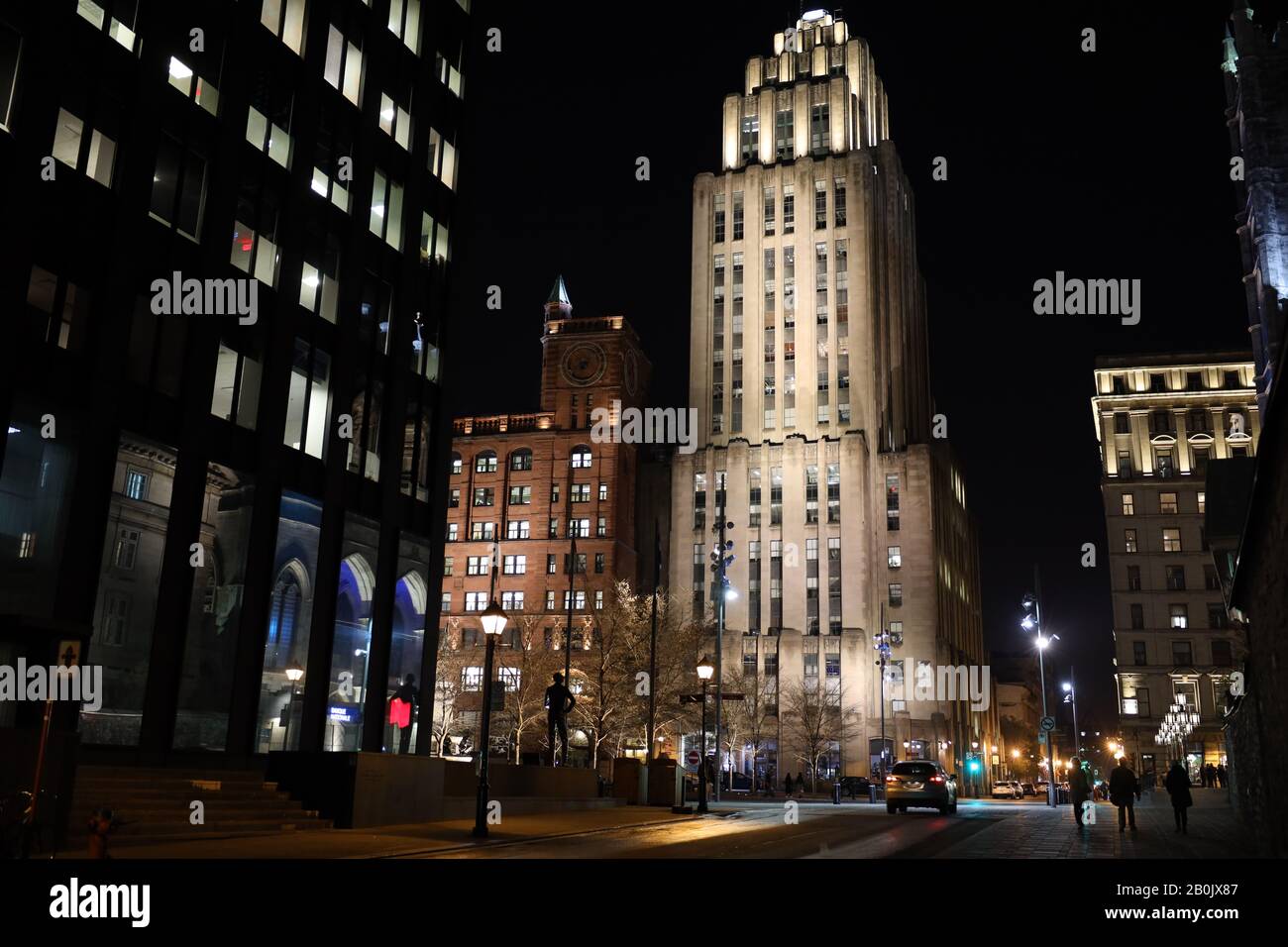 Le vieux Montréal de nuit Banque D'Images