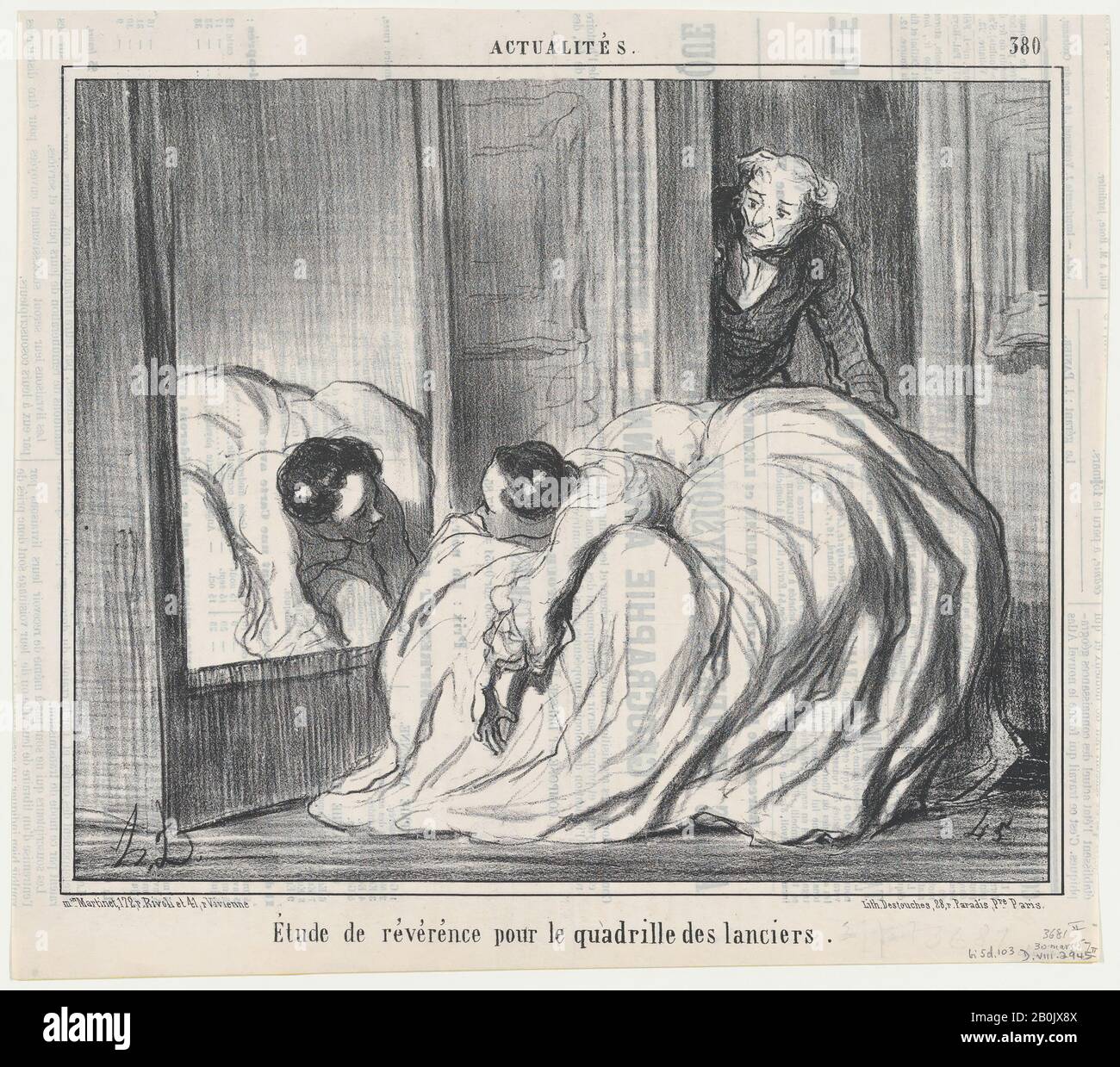 Honoré Daumier, étude de référence pour la quadrille des lancateurs, de Actualités, publiée dans le Charivari, 30 mars 1857, Actualités, Honoré Daumier (français, Marseille 1808–1879 Valmondois), 30 mars 1857, Lithographe; deuxième état de deux (Delteil), 13/16 × 13/16. (24 × 27,4 cm), image : × 9 3/4 po. (20,3 × 24,7 cm), tirages Banque D'Images