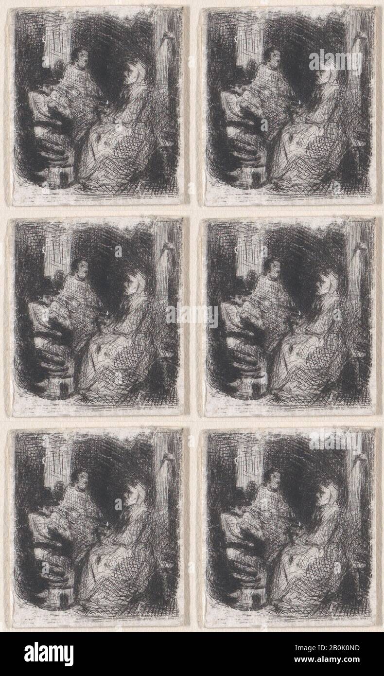 Charles Jacque, Merchant Friture, Charles Jacque (Français, Paris 1813–1894 Paris), 1843, Drypoint, Feuille (Taillée) : 13/16 × 11/16 Po. (2 × 1,8 cm), tirages Banque D'Images