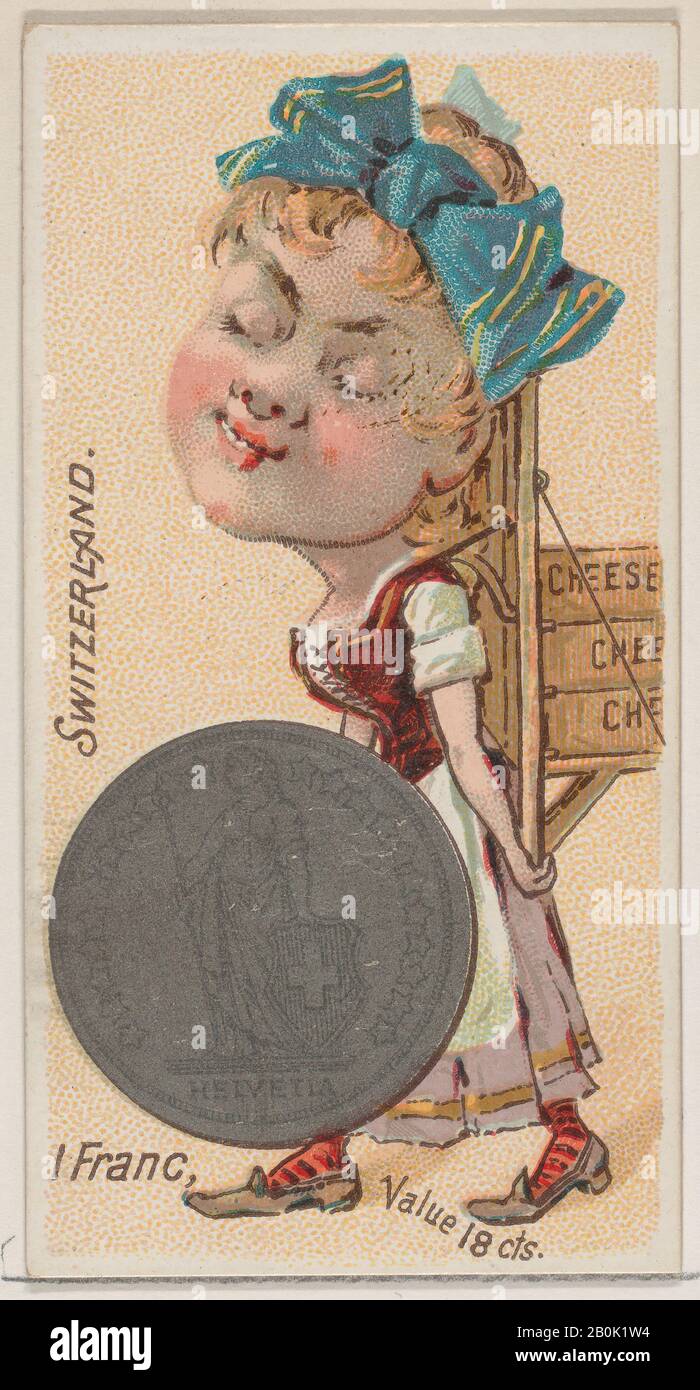 Publié par W. Duke, Sons & Co., Suisse, 1 Franc, de la série pièces de Toutes les nations (N 72, variante 2) pour les cigarettes de marque Duke, 1889, lithographie de couleur commerciale, feuille: 2 3/4 x 1 1/2 po. (7 x 3,8 cm Banque D'Images