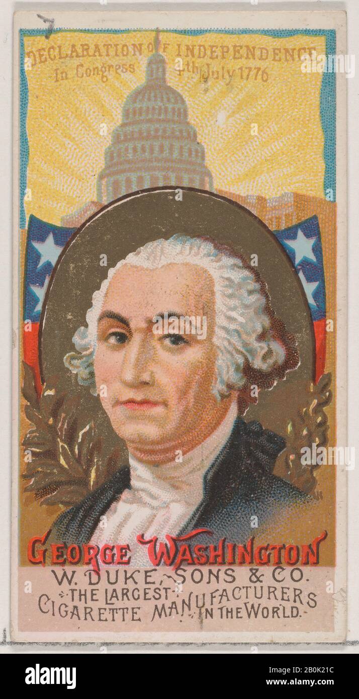 Publié par W. Duke, Sons & Co., George Washington, de la série Great Americans (N 76) pour les cigarettes de marque Duke, 1888, lithographie de couleur commerciale, feuille: 2 3/4 × 1 1/2 in. (7 × 3,8 cm Banque D'Images