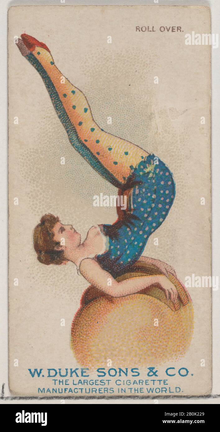 Publié par W. Duke, Sons & Co., Roll Over, de la série d'exercices De Gymnastique (N 77) pour les cigarettes de marque Duke, 1887, lithographie de couleur commerciale, feuille: 2 3/4 x 1 1/2 po. (7 x 3,8 cm Banque D'Images