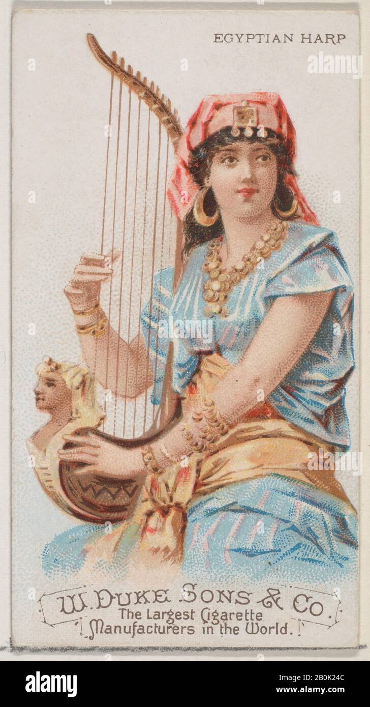 Publié par W. Duke, Sons & Co., Egyptian Harp, de la série instruments de musique (N 82) pour les cigarettes de marque Duke, Lithographie de Schumacher & Ettlinger (New York), 1888, lithographie de couleur commerciale, feuille: 2 3/4 x 1 1/2 po. (7 x 3,8 cm Banque D'Images