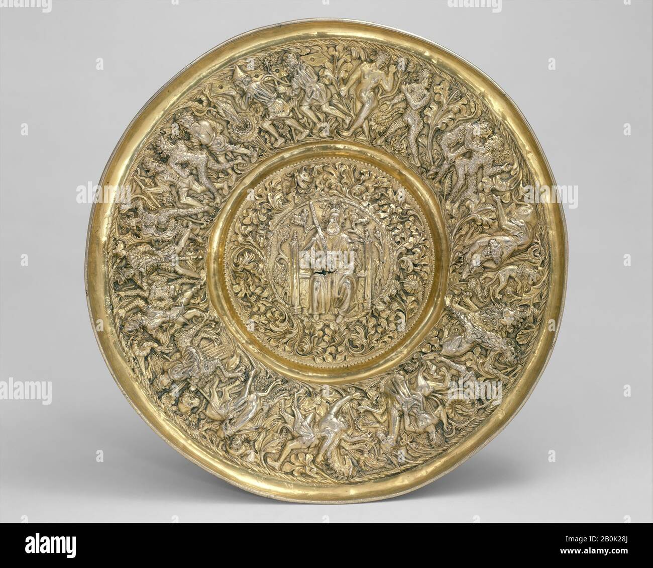Plat, portugais, CA. 1500–1520, portugais, argent doré, Total : 1 3/16 x 10 1/4 po. (3 x 26 cm), Métal-argent Banque D'Images