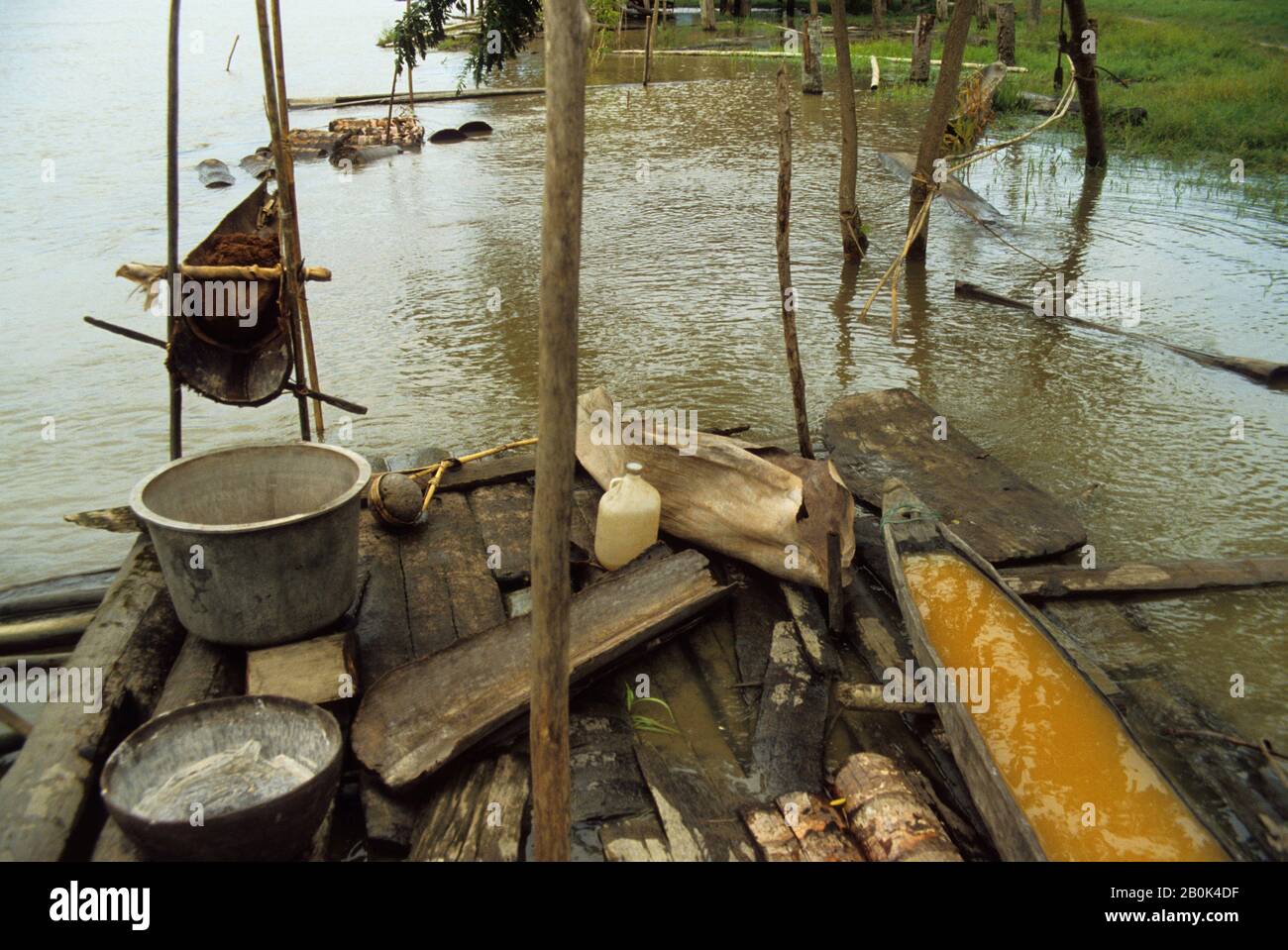 PAPOUASIE-NOUVELLE-GUINÉE, SEPIK RIVER, PRÈS D'ANGORAM, PETIT VILLAGE, TRANSFORMATION DES PALMIER SAGOU Banque D'Images