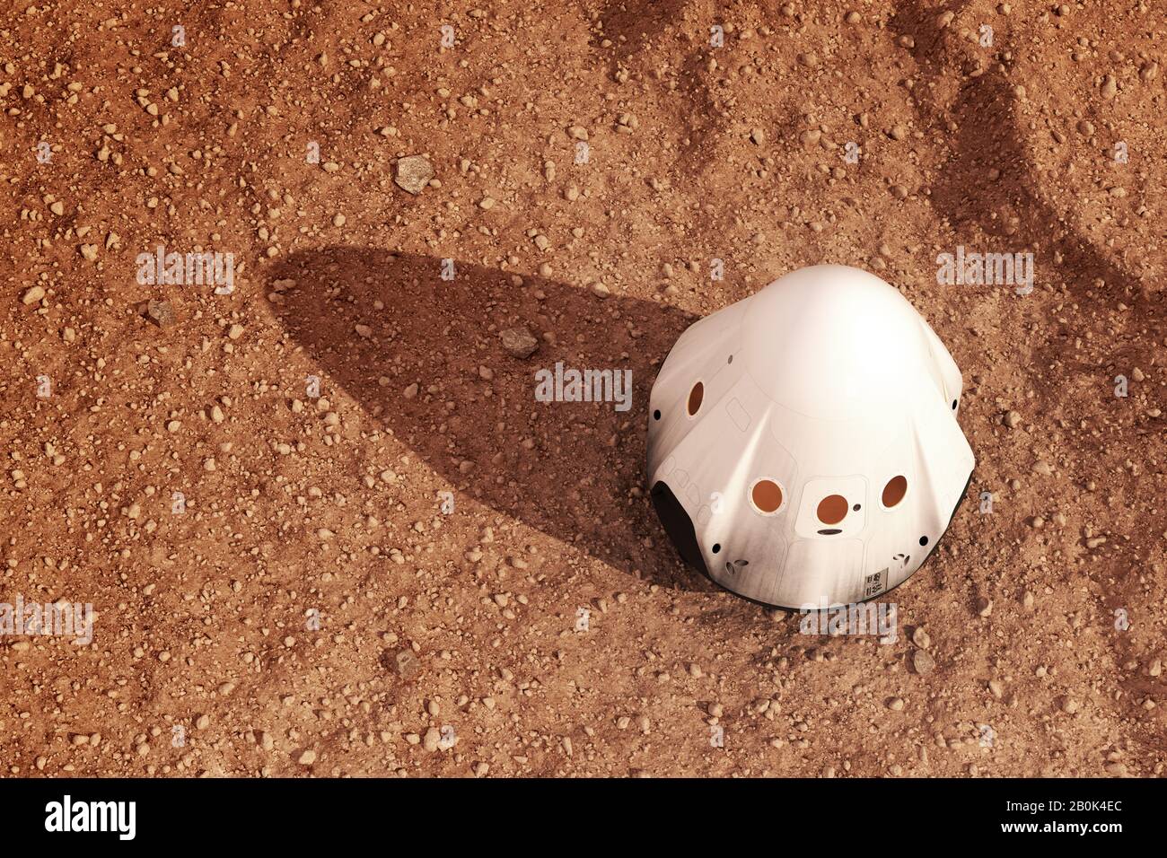 Module De Descente D'Un Vaisseau Spatial Privé Sur La Surface De La Planète Mars. Vue De Dessus. Banque D'Images Module De Descente D'Un Vaisseau Spatial Privé Sur La Surface De La Planète Mars. Vue De Dessus. Banque D'Images