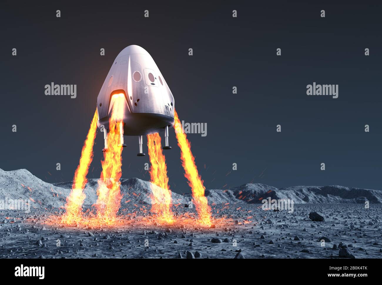 Module Spatial Privé Lands Sur Rocky Planet Banque D'Images