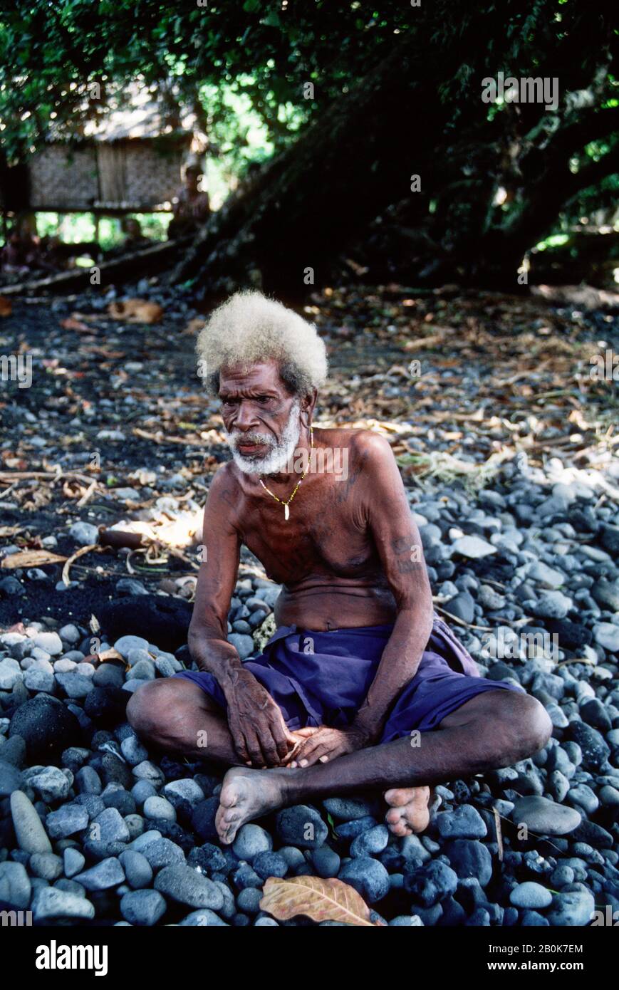 PAPOUASIE-NOUVELLE-GUINÉE, ARCHIPEL DE BISMARCK, ÎLE LONGUE, ANCIEN HOMME DE VILLAGE TATOUÉ Banque D'Images PAPOUASIE-NOUVELLE-GUINÉE, ARCHIPEL DE BISMARCK, ÎLE LONGUE, ANCIEN HOMME DE VILLAGE TATOUÉ Banque D'Images