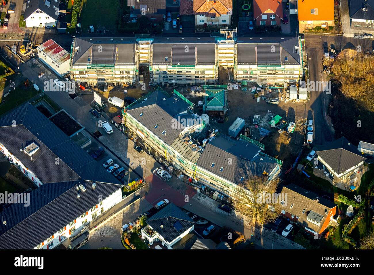 Photo aérienne, nouveau bâtiment pour la vie assistée, zone résidentielle d'Elterbreischlag à Sythen, Haltern am See, région de Ruhr, Rhénanie-du-Nord-Westphalie, Allemagne Banque D'Images