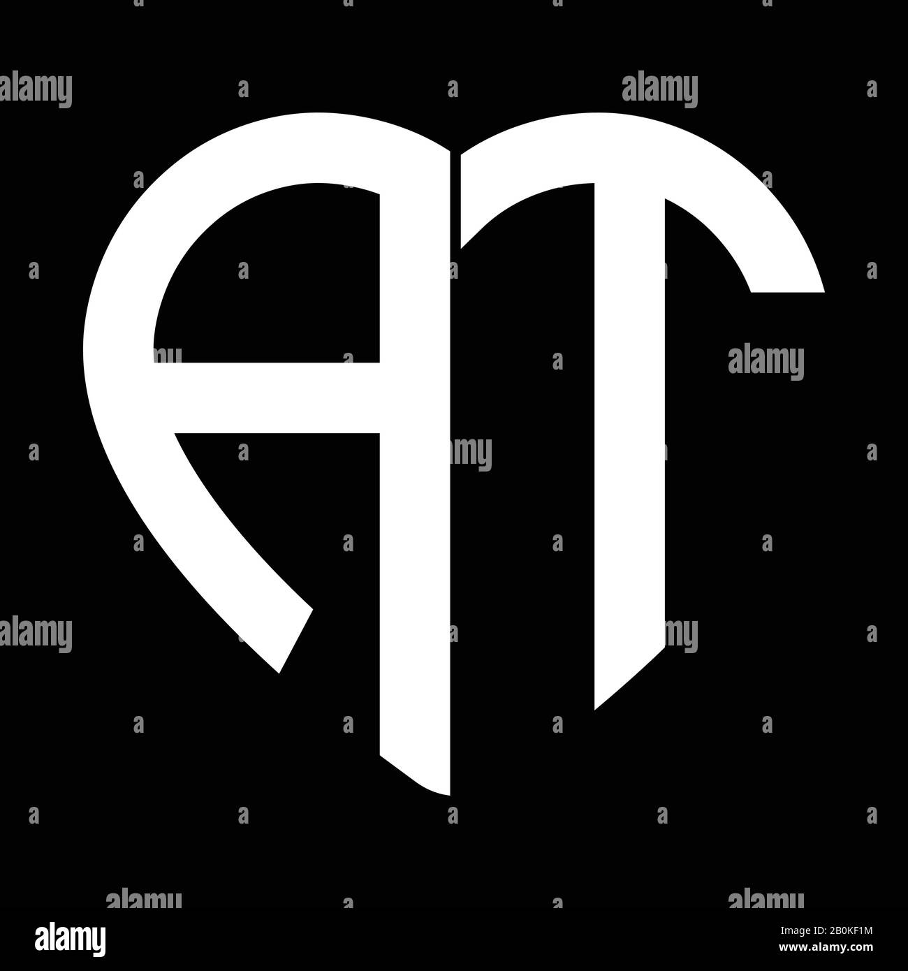Deux lettres A et T formant un monogramme de forme cardiaque Illustration de Vecteur