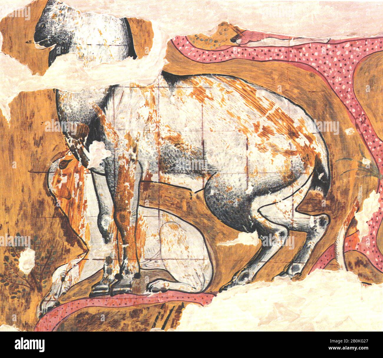 Nina de Garris Davies, Ibex et Dog de la tombe de Qamun, Nouveau Royaume, Nina de Garris Davies (1881–1965), dynastie 18, règne d'Amenhotep II, CA. 1427–1400 av. J.-C., D'Egypte, de Haute-Egypte, de Thèbes, de Sheikh Abd el-Qurna, de Tomb de Kenamun (TT 93), de Tempera sur papier, télécopieur : H. 49 cm (19 5/16 po) ; w. 57 cm (22 7/16 po), échelle 1:1, encadré : h. 52,7 cm (20 3/4 po) ; w. 60,3 cm (23 3/4 po Banque D'Images