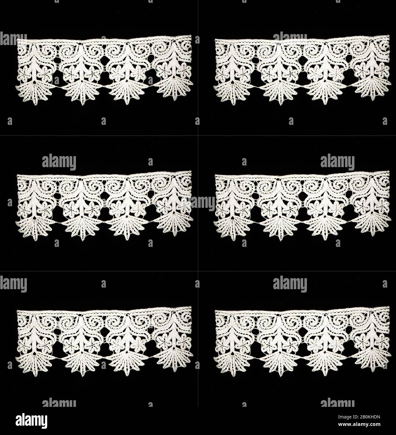 Fragment, italien, XVIIe siècle, italien, dentelle Bobbin, L. 10 x W. 3 3/4 pouces (25,4 x 9,5 cm), textiles-lacets Banque D'Images