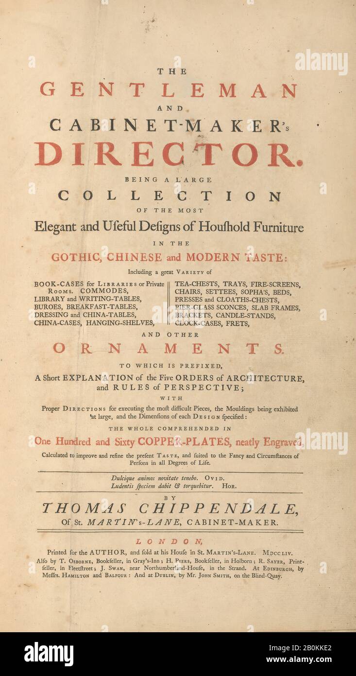 Thomas Chippendale, Le Directeur Du Cabinet Et Du Cabinet-Maker. Être une Grande collection des dessins Les Plus Élégants et Utiles de meubles de ménage dans le goût gothique, chinois et Moderne, Matthew Darly (britannique, CA. 1720–80 Londres), Johann Sebastian Müller (Allemand, Nuremberg 1715–1790 Londres), Tobias Müller (Allemand, Actif Londres, Ca. 1752–1778), 1754, Illustrations:gravure; graphite sur le verso de certaines pages, 17 3/16 x 11 7/16 x 1 3/4 in. (43,7 x 29 x 4,5 cm Banque D'Images