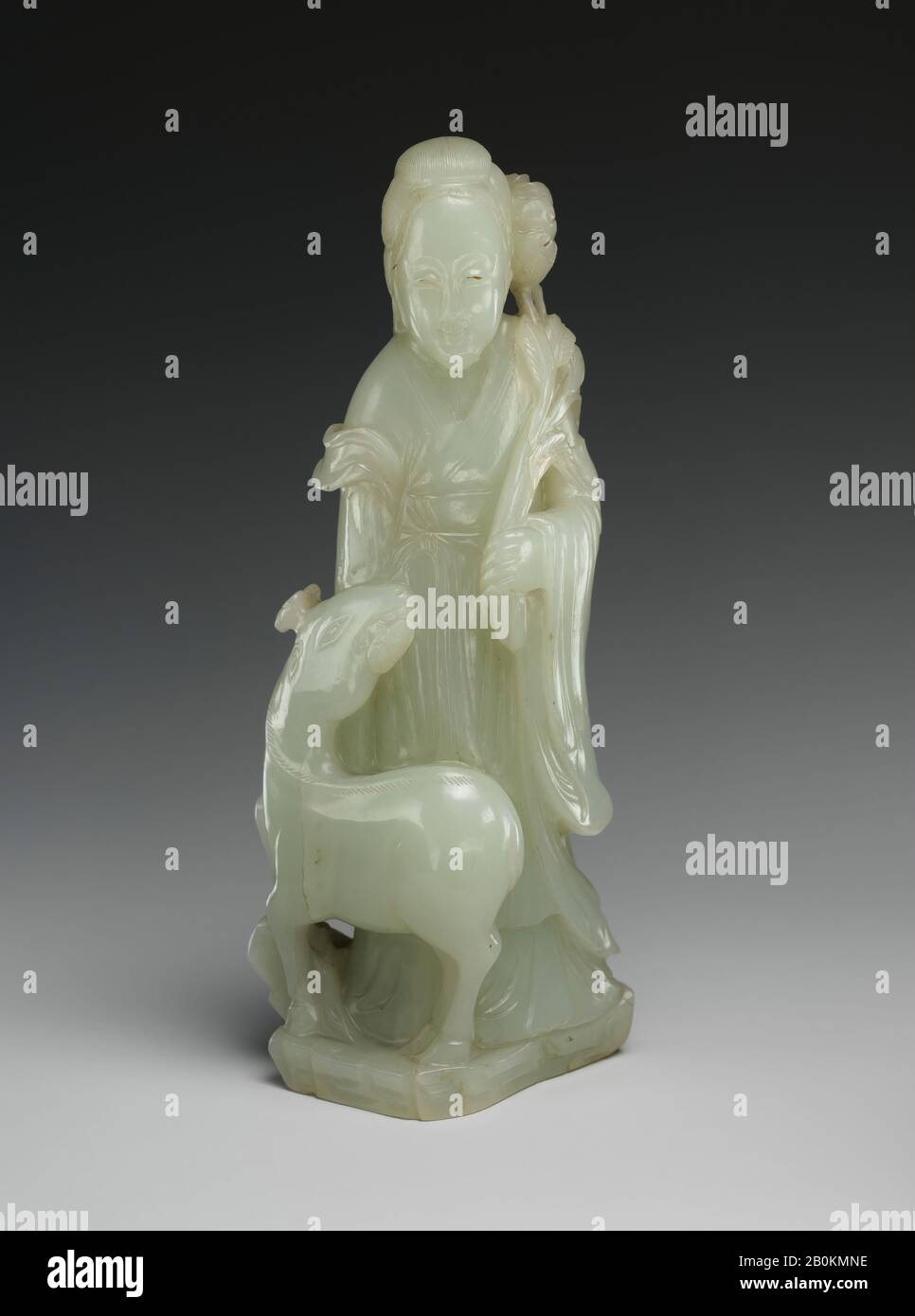 Fée avec un cerf, Chine, dynastie Qing (1644–1911), date XVIIIe–XIXe siècle, Chine, Jade (nephrite), H. 6 1/4 in. (15,9 cm), Jade Banque D'Images