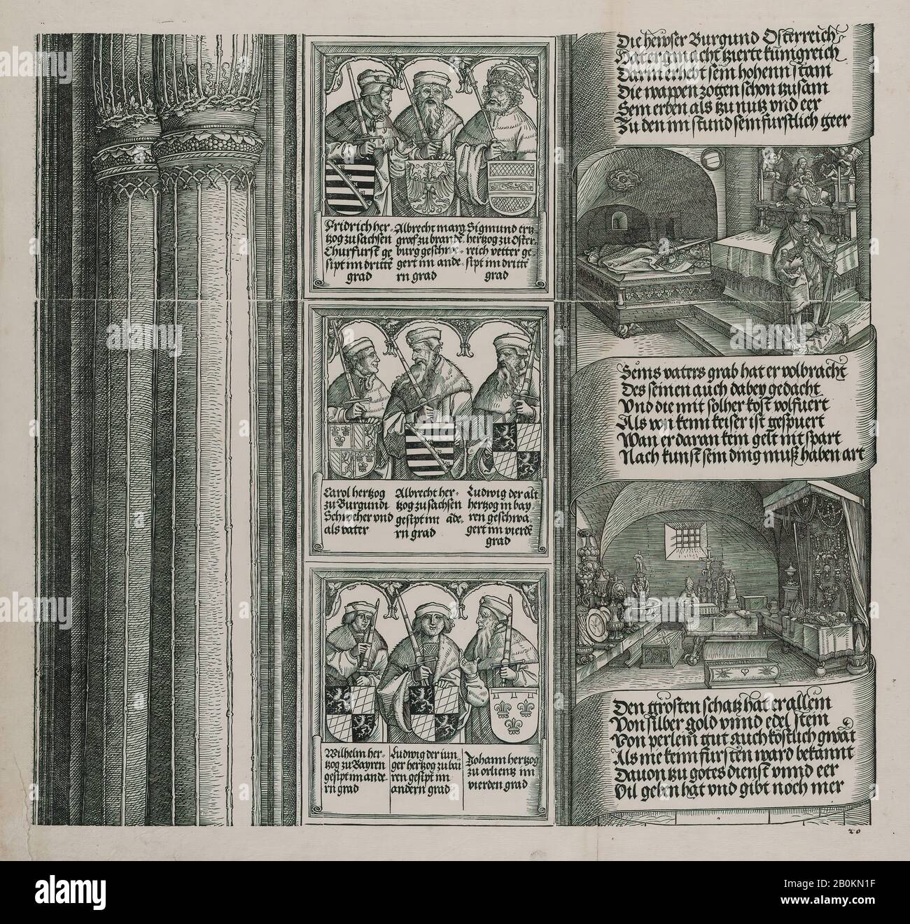 Albrecht Dürer, la tombe Érigée par Maximilian pour Son Père; et le Trésor impérial; avec les Portraits Des Ancêtres et Des Proches de Maximilian, de l'Arche d'honneur, preuve datée de 1515, imprimée de 1517-18, Albrecht Dürer (allemand, Nuremberg 1471-1528 Nuremberg), Albrecht Altdorfer (allemand, Regensburg CA. 1480–1538 Regensburg), Hans Springinklee (Allemand, Ca. 1495–après 1522), 1515, Woodcut et typographie, feuille : 18 1/4 × 24 5/16 po. (46,3 × 61,8 cm), tirages Banque D'Images