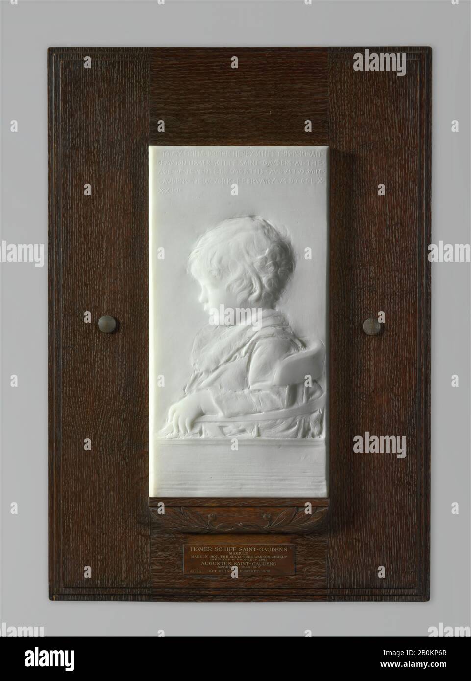 Augustus Saint-Gaudens, Homer Schiff Saint-Gaudens, Américain, Augustus Saint-Gaudens (Américain, Dublin 1848–1907 Cornish, New Hampshire), 1882; Sculpté 1906–7, Américain, Marbre, 20 1/4 X 10 3/8 In., 66 Lb. (51,4 x 26,4 cm), encadrée : 32 1/8 x 22 1/4 x 3 1/4 po. (81,6 x 56,5 x 8,3 cm), Sculpture Banque D'Images