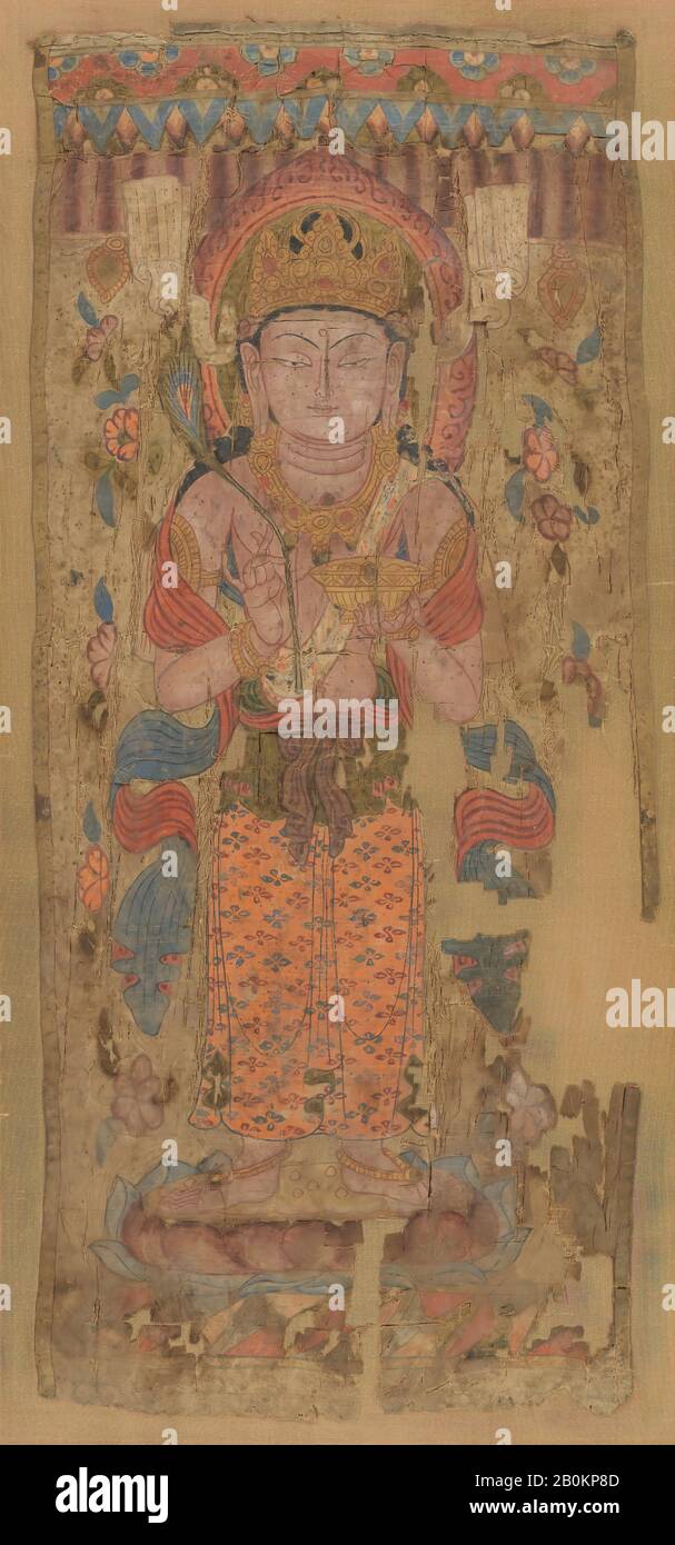 Bannière avec Bodhisattva, peut-être Mahamayuri, Chine (région de Dunhuang, province de Gansu), dynastie Tang (618–907) ou Cinq dynasties période (907–960), Date IXe–10ème siècle, Chine (région de Dunhuang, province de Gansu), encre et pigment sur la soie, 22 1/2 x 11 po. (57 x 28 cm), Peintures Banque D'Images