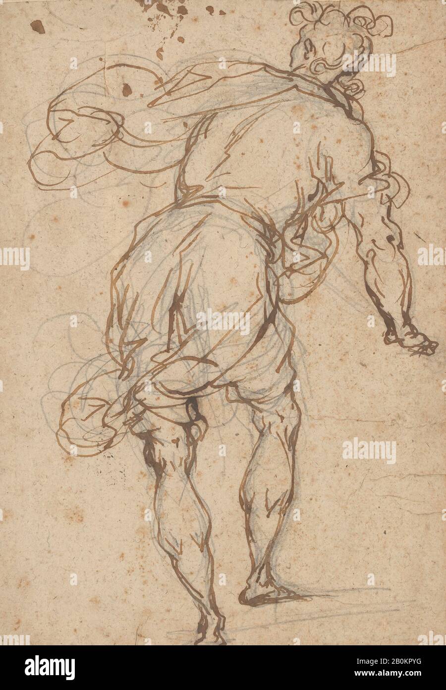 Alessandro Maganza, Figure Masculine Vue De Derrière, Alessandro Maganza (Italien, Vicence 1556–Après 1630 Vicence (?)), Ca. 1603–10, encre stylo et marron, sur un croquis crayon, 11 15/16 x 8 1/4 po. (30,3 x 21 cm), mises en plan Banque D'Images