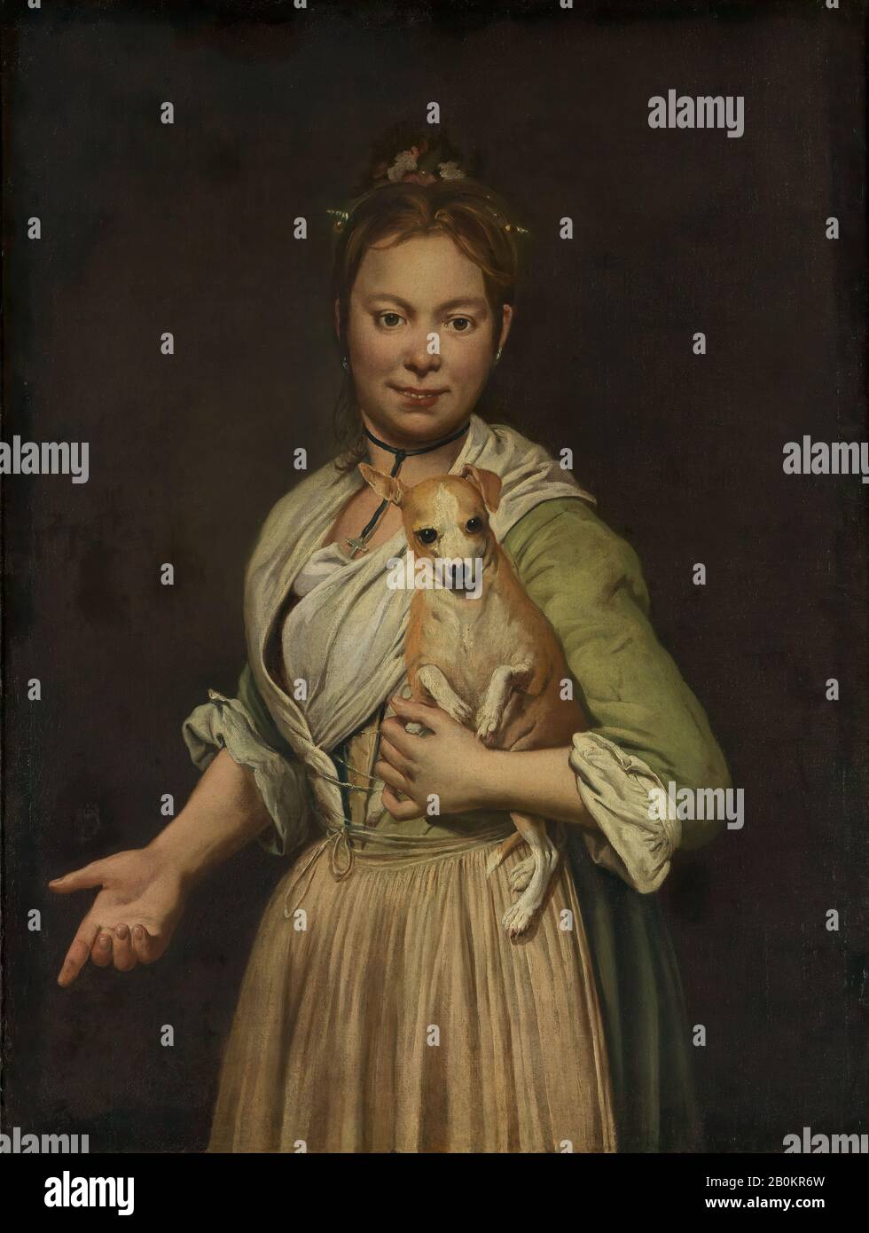 Giacomo Ceruti, une femme avec un chien, Giacomo Ceruti (Italien, Milan 1698–1767 Milan), 1840, huile sur toile, 38 x 28 1/2 po. (96,5 x 72,4 cm), Peintures Banque D'Images