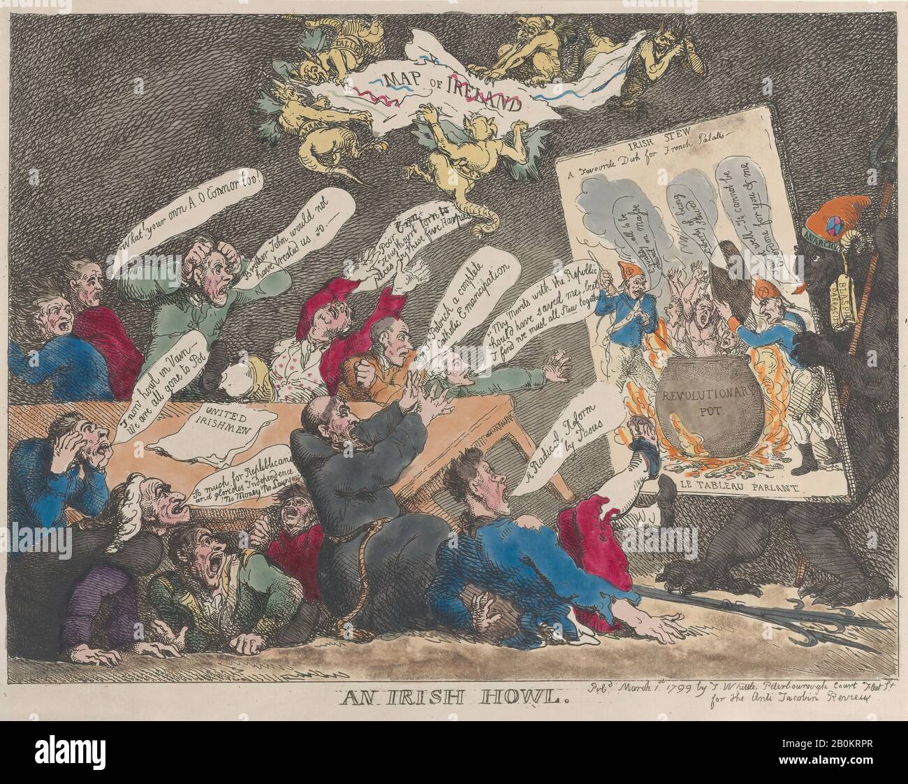 Thomas Rowlandson, An Irish Howl, Thomas Rowlandson (British, London 1757–1827 London), 1er Mars 1799, Gravure De Couleur Manuelle, Feuille : 9 1/2 × 12 1/16 In. (24,2 × 30,7 cm), tirages Banque D'Images