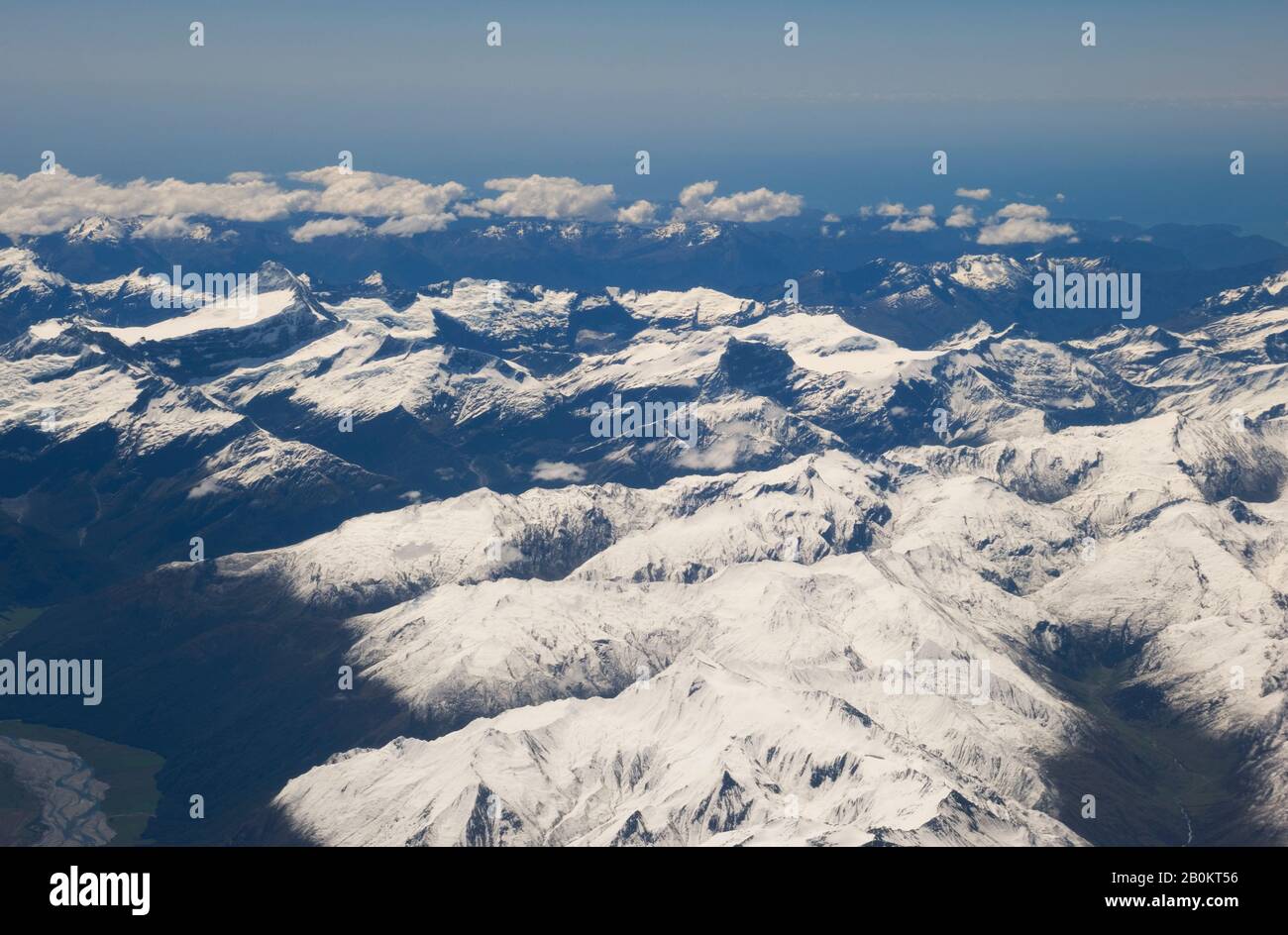 NOUVELLE-ZÉLANDE, OCÉANIE, ILE DU SUD, VUE AÉRIENNE DES ALPES DU SUD Banque D'Images