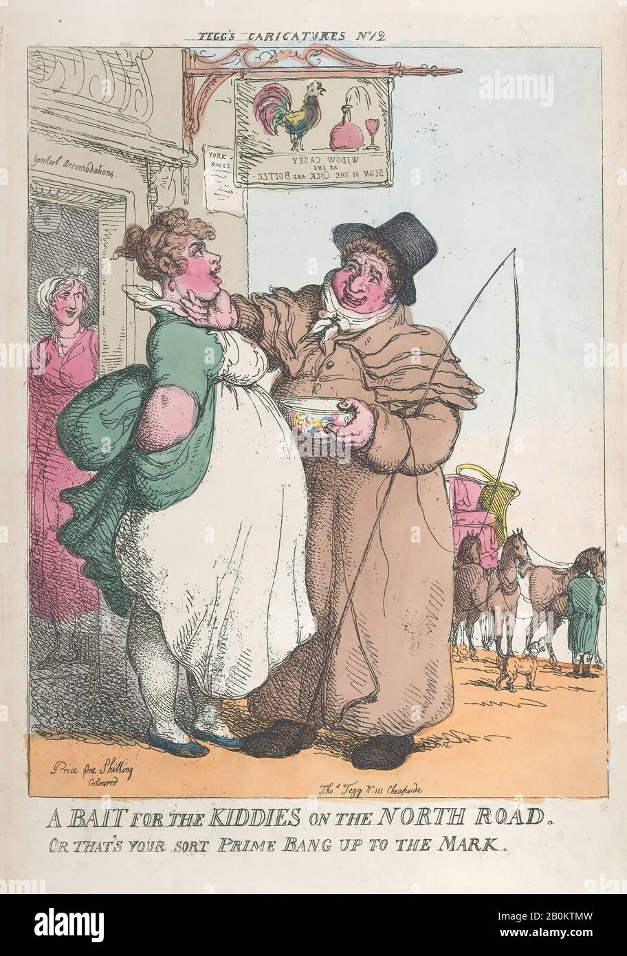 Thomas Rowlandson, une bait pour Les Enfants sur la route du Nord. Ou C'est Votre Triez Prime Bang up the Mark, Thomas Rowlandson (British, London 1757–1827 London), 5 mai 1810, gravure de couleur Manuelle, plaque: 13 9/16 × 9 5/8 in. (34,5 × 24,5 cm), feuille : 15 1/4 × 10 3/8 po. (38,8 × 26,3 cm), tirages Banque D'Images