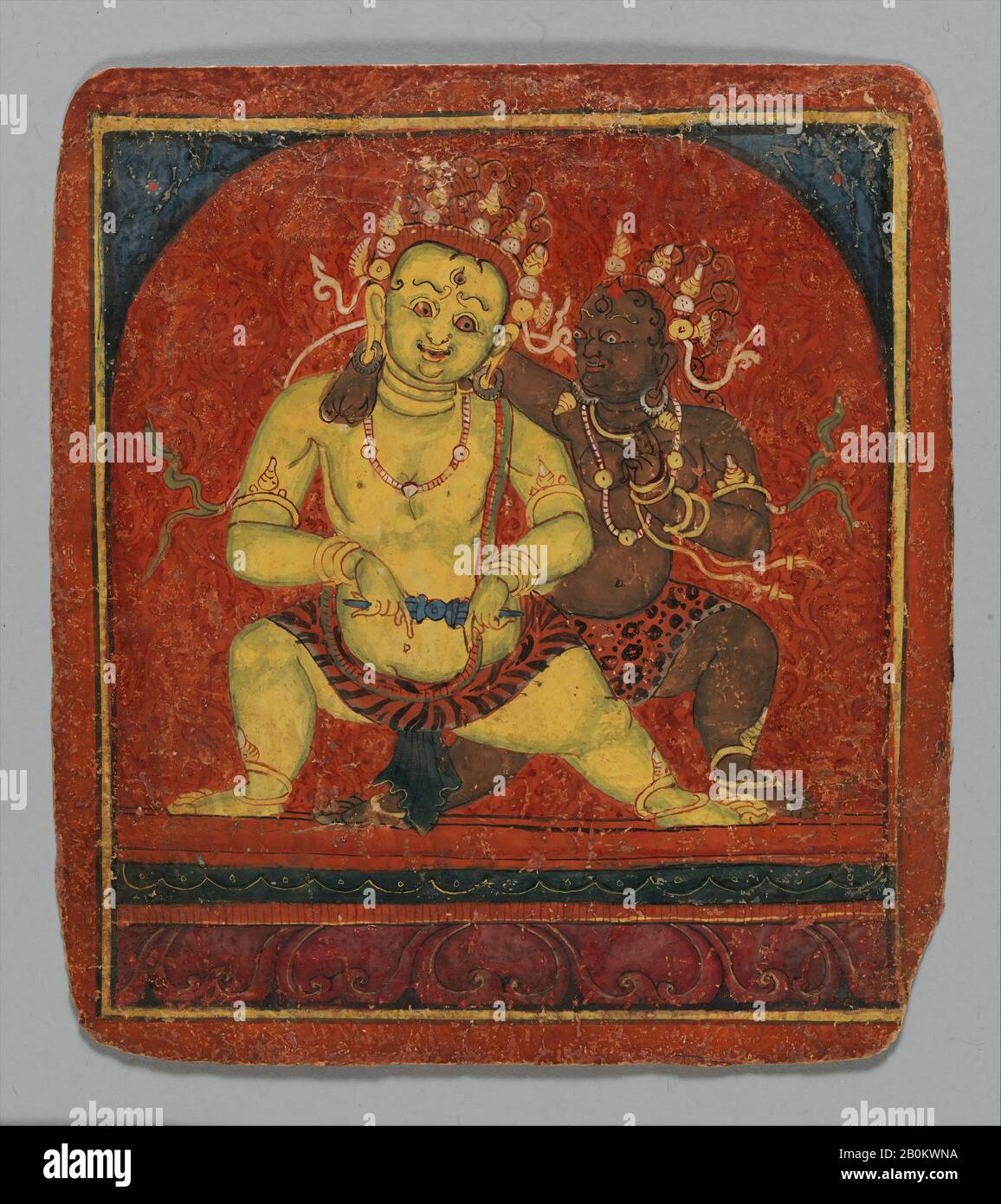 Carte d'initiation (Tsakalis): Mahakala, Tibet, début du XVe siècle, Tibet, aquarelle opaque sur papier, Chacun 6 1/4 x 5 3/4 in. (16 x 14,5 cm), Peintures Banque D'Images
