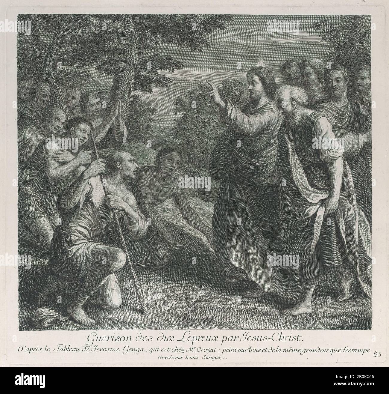 Louis Surugue, guérison des dix lépers par Christ, qui se tient à droite, Louis Surugue (français, Paris CA. 1686–1762 Grand Vaux), Après Girolamo Genga (Italien, Urbino (?) 1467–1551 Près D'Urbino), Ca. 1729, gravure et gravure, plaque : 12 1/16 × 12 7/8 po. (30,6 × 32,7 cm), feuille : 20 7/8 × 15 1/4 po. (53 × 38,7 cm), tirages Banque D'Images