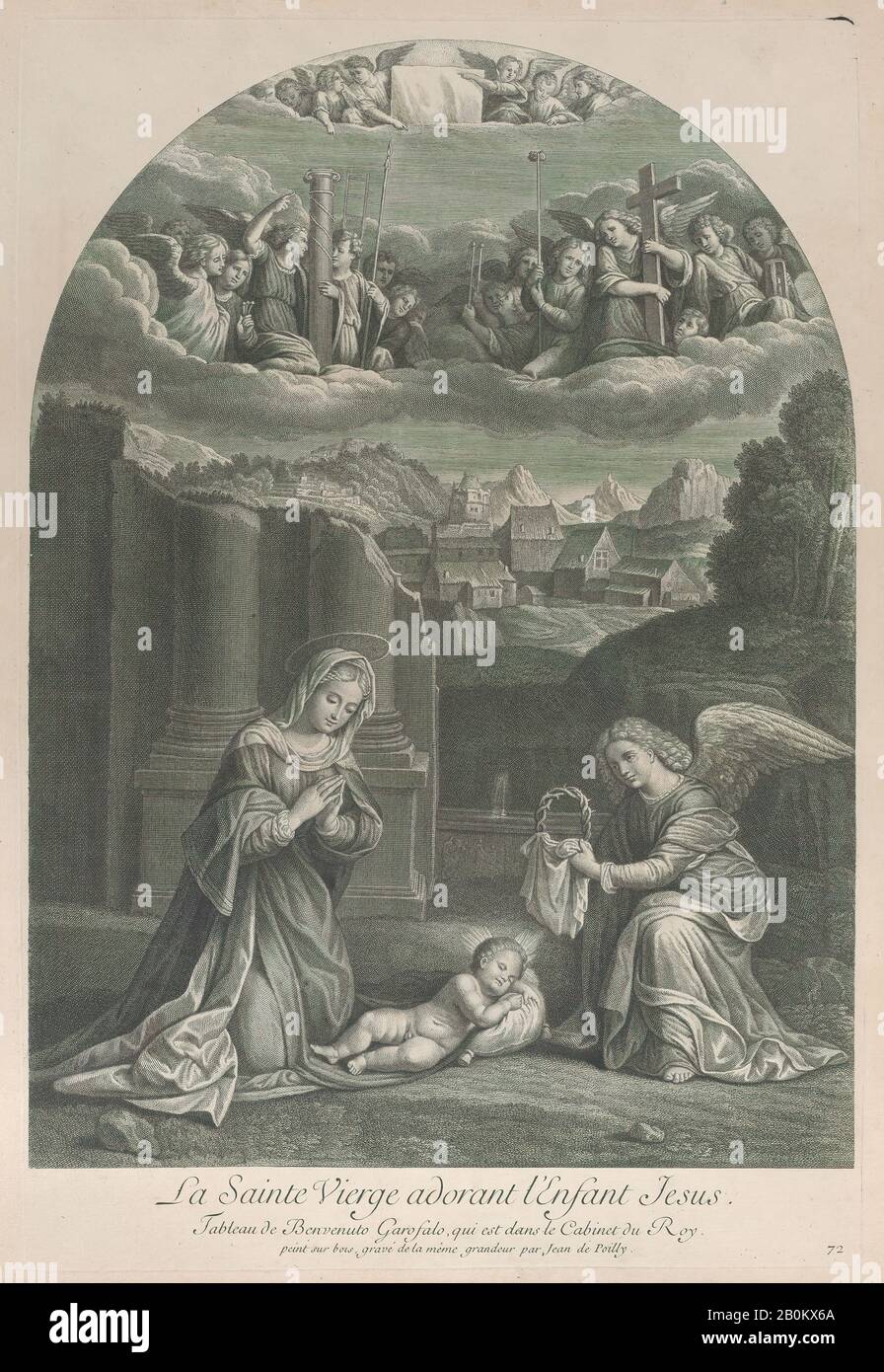 Frédéric Horthemels, la Vierge Marie adorant l'enfant du Christ, un ange tenant une couronne d'épines à droite, Frédéric Horthemels (français, 1680/88–1738), Après Garofalo (Benvenuto Tisi da Garofalo) (italien, Ferrara 1481–1559 Ferrara), CA. 1729, gravure et gravure, plaque : 19 × 12 3/4 in. (48,2 × 32,4 cm), feuille : × 15 po. (53 × 38,1 cm), tirages Banque D'Images