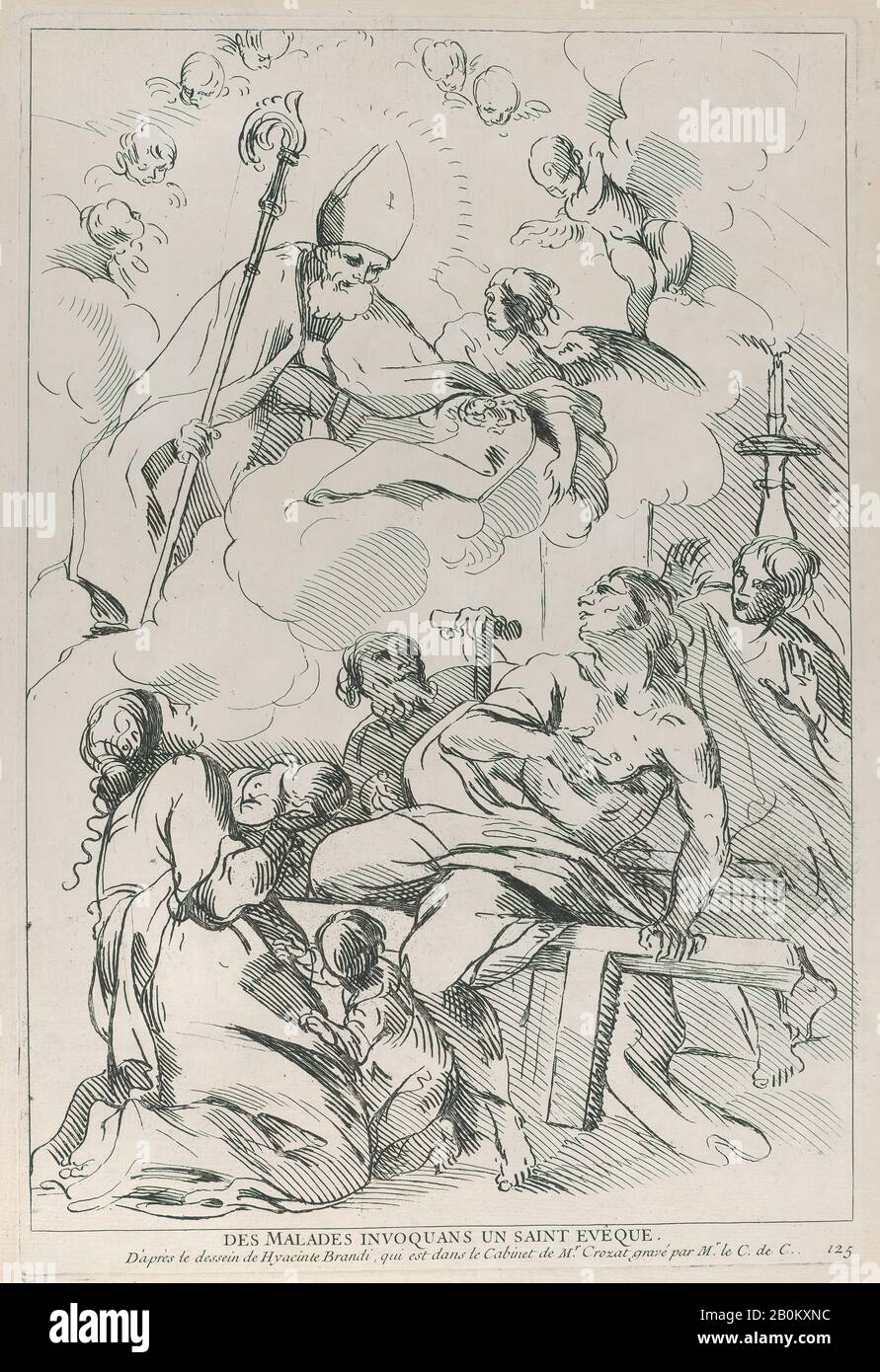 Anne Claude Philippe de Tubières, comte de Caylus, Sick personnes convoquant un évêque saint, qui apparaît en haut à gauche, Anne Claude Philippe de Tubières, comte de Caylus (français, Paris 1692–1765 Paris), Après Giacinto Brandi (italien, Rome 1621–1691 Rome), 1729–40, Etching, 16 × 11. (41,2 × 27,9 cm), feuille : 20 7/8 × 15 1/4 po. (53,1 × 38,7 cm), tirages Banque D'Images