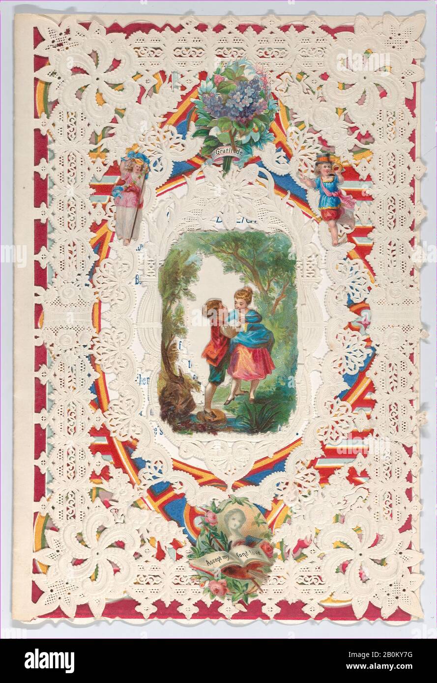 Anonyme, Valentine, Anonymous, 1879, papier à dentelle en relief Cameo, chromolithographie, largeur: 5 7/8 po. (15 cm), longueur : 7 1/4 po. (18,4 cm Banque D'Images