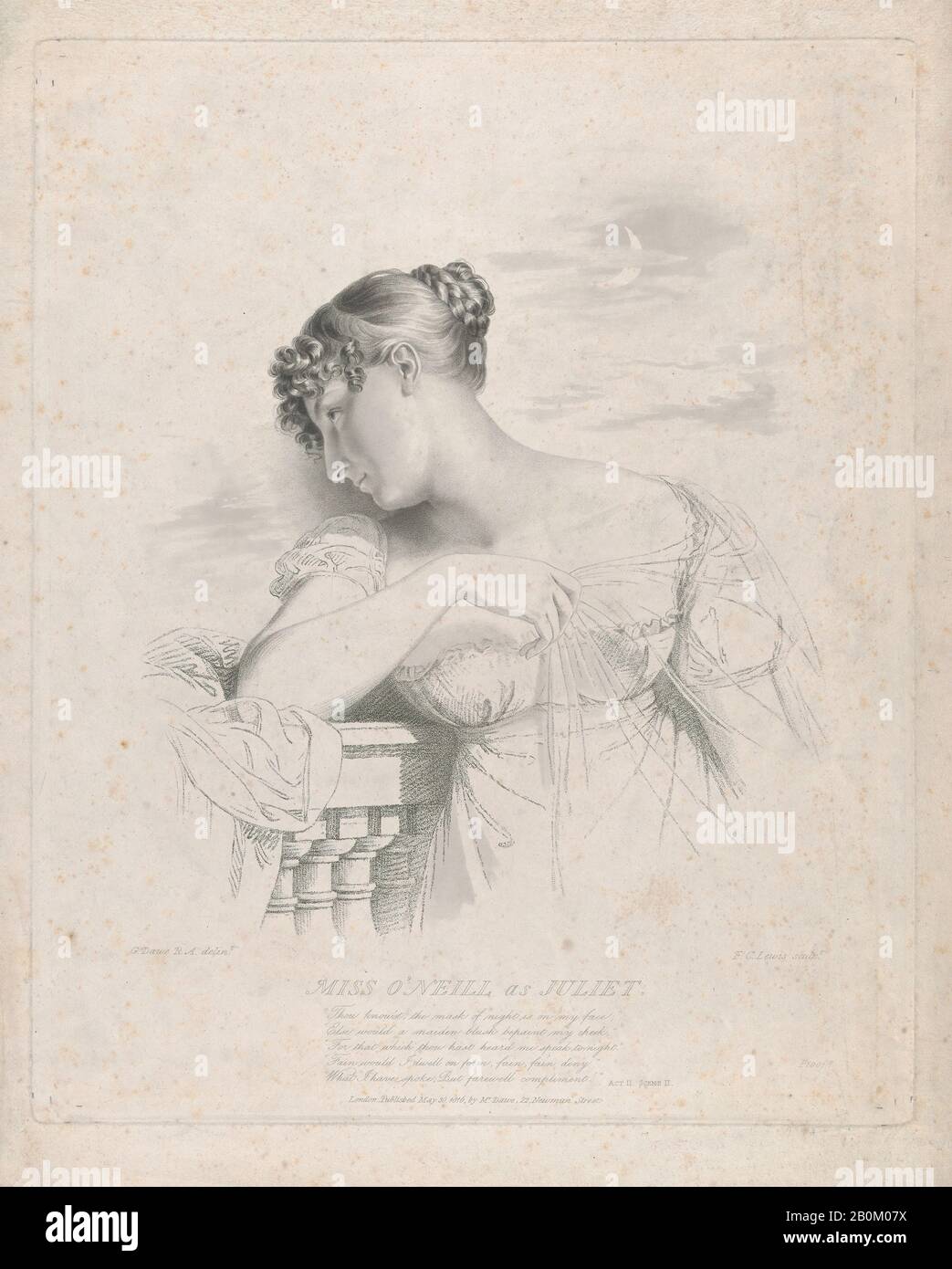 Conçu et publié par George Dawe, Mlle O'Neill en tant que Juliet, Frederick Christian Lewis, Senior (British, London 1779–1856 Enfield, Middlesex), Lady Elizabeth Wrixon-Becher (Irish, 1791–1872), William Shakespeare (British, Stratford-upon-Avon 1564–1616 Stratford-upon-Avon), 30 mai 1816, Fleetage et gravure sur une plaque molle de 16. (41,8 cm), feuille : 18 1/2 × 14 11/16 po. (47 × 37,3 cm), tirages Banque D'Images
