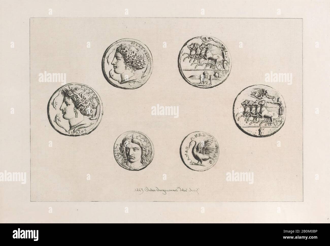 Jules-Ferdinand Jacquemart, Médailles Grecques, Jules-Ferdinand Jacquemart (Français, Paris 1837–1880 Paris), 1863, Etching, Feuille : 8 3/8 Po. × 11 po. (21,3 × 28 cm), plaque : 6 1/2 × 9 1/4 po. (16,5 × 23,5 cm), tirages Banque D'Images