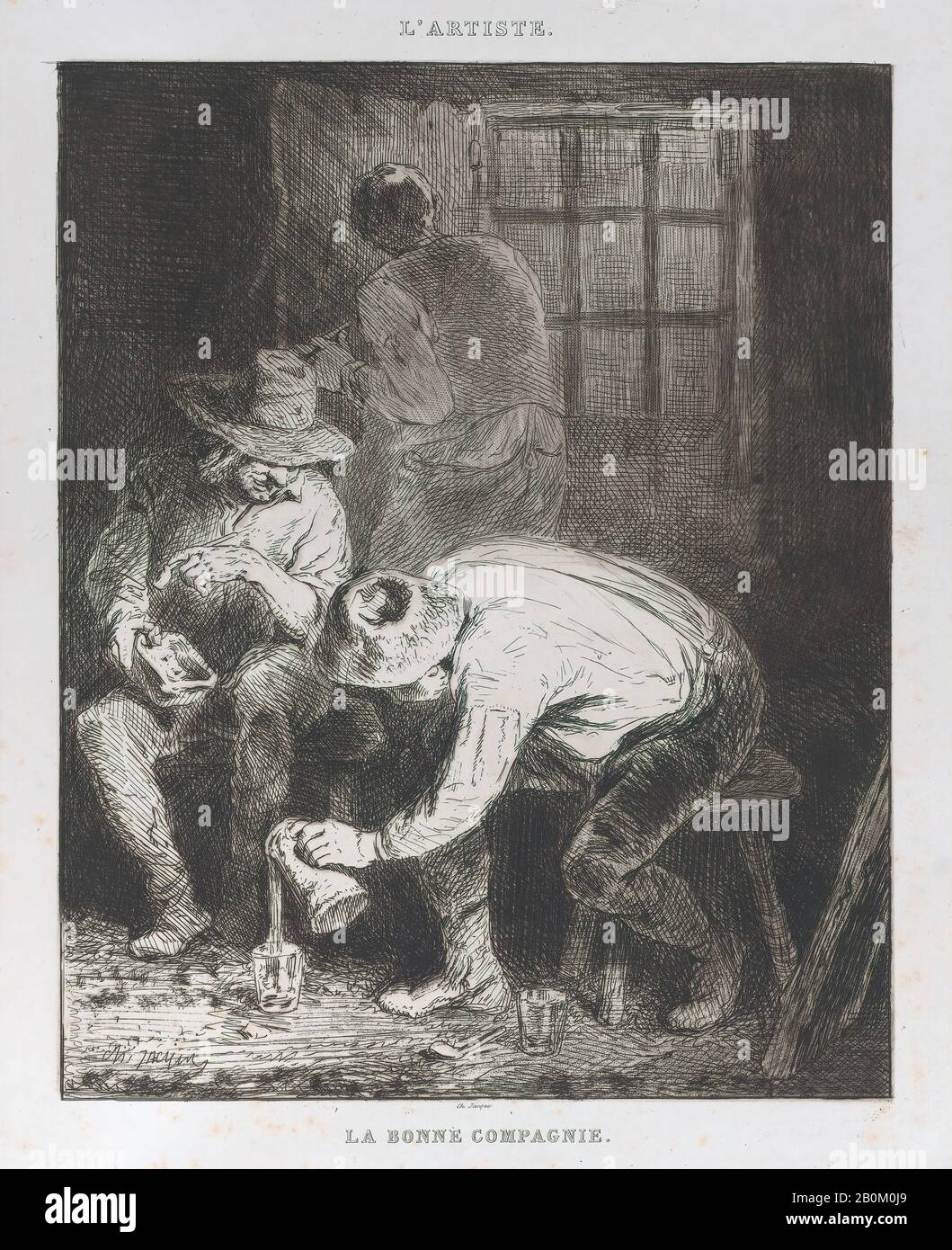 Charles Jacque, The Good Company, Charles Jacque (Français, Paris 1813–1894 Paris), 1846, Etching, Feuille : 11 13/16 × 9 3/8 In. (30 × 23,8 cm), plaque : 9 13/16 × 8 7/16 po. (25 × 21,5 cm), tirages Banque D'Images